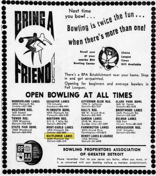 Mayflower Lanes - Sept 1967 Ad